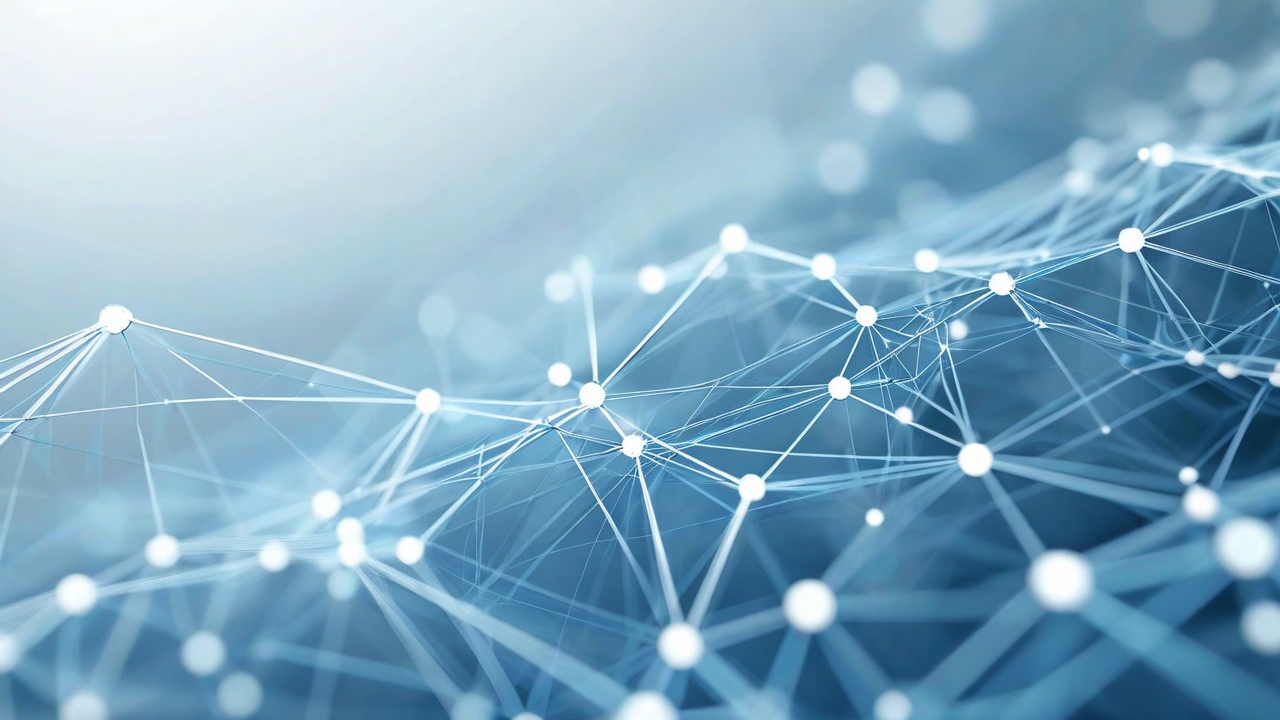 Abstract visualization of connected financial data networks, soft blue and white tones, clean professional aesthetic